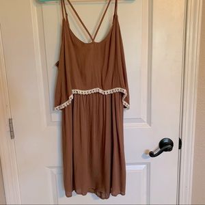 Adorable Brown Tassel summer dress back cutout